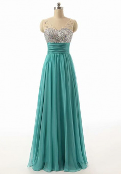 A Line V Neck Chiffon Evening Dress With Beading