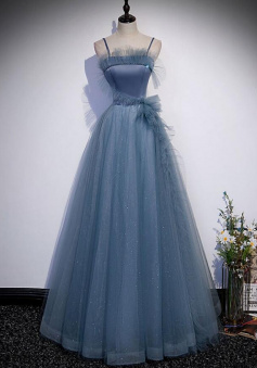Floor Length A Line Tulle Prom Dresses