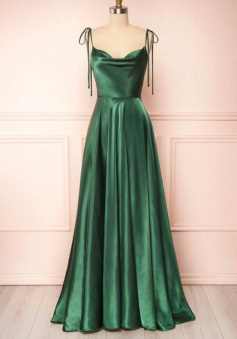Simple A line green stain evening dress