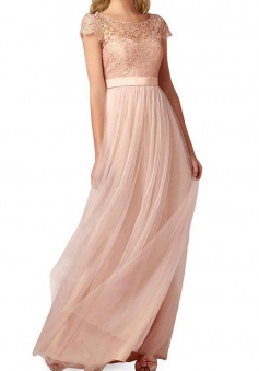 Elegant A Line Scoop Neck  Floor Length Backless Bridesmaid Dress