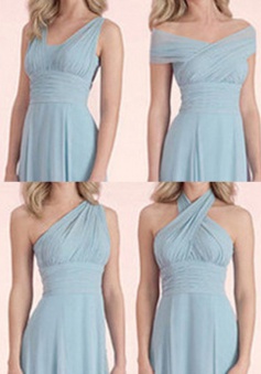 Simple A-line Halter Floor-length Blue Chiffon Bridesmaid Dress With Ruffles