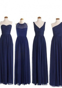 Simple Dress Elegant A-line Floor Length Chiffon Royal Blue Bridesmaid Dress With Ruched