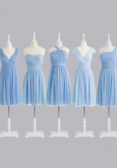 Stylish Short A-line Light Blue Chiffon Bridesmaid Dress