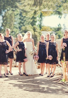 Simple & Hot Scoop Short Navy Blue Lace Bridesmaid Dresses with Ribbon LABD-70944