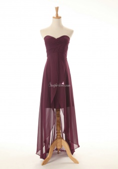 Princess Strapless Long Chiffon Bridesmaid Dress Ruched with Ruffles