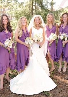 Special Halter High-low Purple Ruffle Bridesmaid Dress