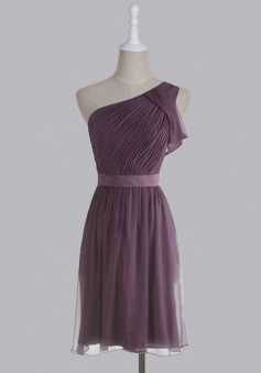 Modern A-line One-shoulder Ruched Knee-length Chiffon Bridesmaid Dress