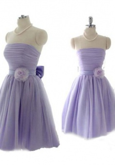 Romantic A-line Strapless Chiffon Bridesmaid Dress With Hand-made Flower