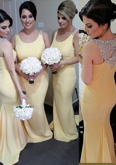 Mermaid Bridesmaid Dress-Yellow Scoop Floor-Length Beading