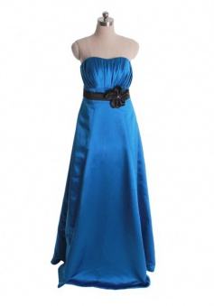 Sexy A-Line Sweetheart Floor-Length Blue Bridesmaid Dress with Flower