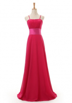 Cheap A-line Spaghetti Straps Floor Length Chiffon Red Bridesmaid Dresses LADT100012