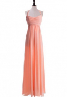 Elegant A-line Halter Floor Length Ruched Chiffon Junior Bridesmaid Dress CHPD-7239