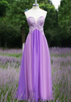 Elegant  Sheath Sweetheart Flooe Length Purple Bridesmaid Dress with Appliques