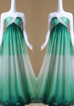 Gradient A-Line Sweetheart Floor Length Turquoise Bridesmaid Dress with Ruffles