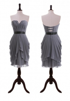 Hot-selling Column Sweetheart Knee-length Chiffon Sash Bridesmaid Dress