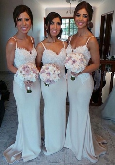Elegant Spaghetti Long Chiffon Bridesmaid Dresses/Wedding Party Dress