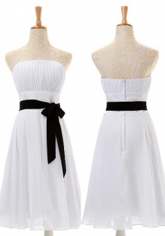 Cheap A-line Strapless Knee-Length Chiffon Bridesmaid Dresses CHDT100055