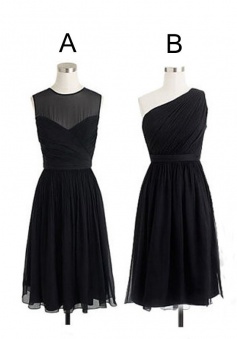 Different Styles Black Short Knee Length Chiffon A Line Bridesmaid Dress CHBD-80045