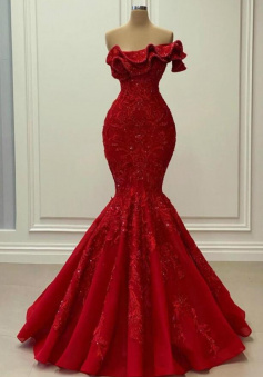 Vintage Luxurious Lace Beaded Prom Dresses Formal Gowns