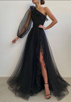 Princess one shoulder long tulle formal dress