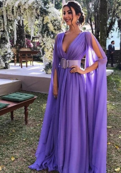 Chic Deep V Neck Chiffon Long Prom Dress