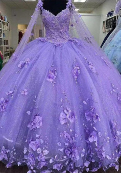 Spaghetti Strap Purple Quinceanera Dresses With 3D Flower