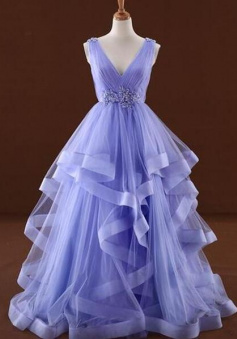 Fashion Tulle Light Purple Prom Dress Evening Gown