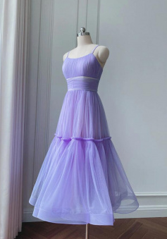 Simple tulle tea length prom dress