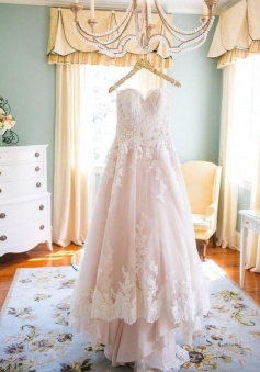 Princess Mermaid Blush Pink Lace Wedding Dresses