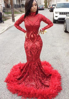 Sexy Mermaid High Collar Long Sequin Prom Dress