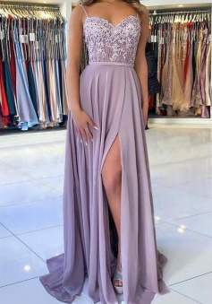 A line chiffon lace prom dress