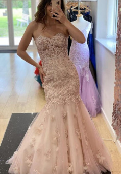 A Line Sweetheart Tulle lace long prom dress