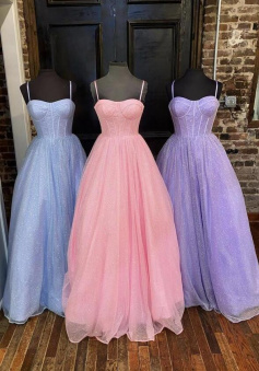 A line tulle sequins long evening dress