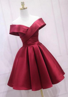 Off Shoulder Burgundy Short Prom Dress