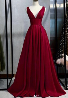 A Line Wine Red Stain Formal Long Prom Dress