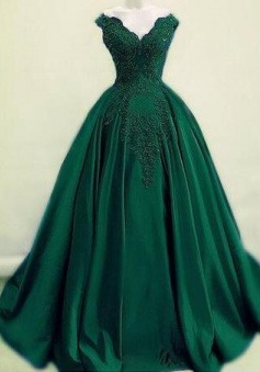 Off the Shoulder Dark Green Lace Ball Gown Prom Dress