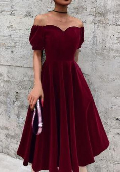 Cute Burgundy Velvet Knee Length Prom Dress