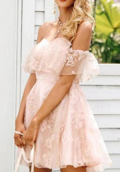 Off the Shoulder Pink Short Prom Dress