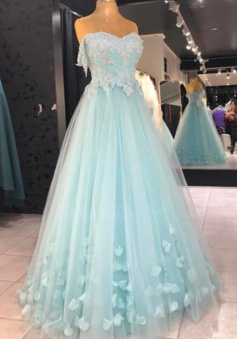 Sexy Baby Blue Lace Appliques Prom Dress