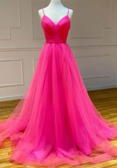 A Line Backless Hot Pink Formal Graduation Evening Dress