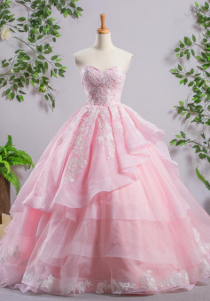 Sweetheart Pink A Line Lace Prom Dresses