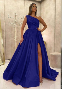 Elegant One Shoulder A Line Prom Dress with Slit