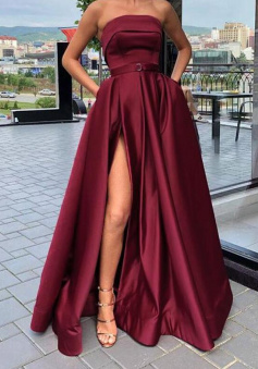 Gorgeous Satin Strapless Split Prom Dress