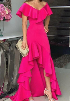 Simple hot pink fashion prom dress