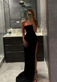 Simple Sexy Black Prom Dress With High Split