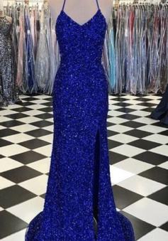 Mermaid Royal blue Sequin prom evening dresses