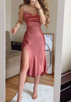 Simple Blush Pink Sexy Prom Dress with Split