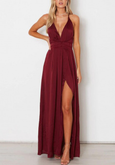 Spaghetti Straps A-line Burgundy Long Prom Dresses