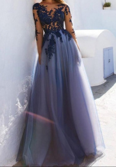 A-line Lavender Long Sleeve Prom Dress