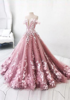 Elegant Off-the-shoulder Lace Floral Long Prom Dresses/Evening Dress